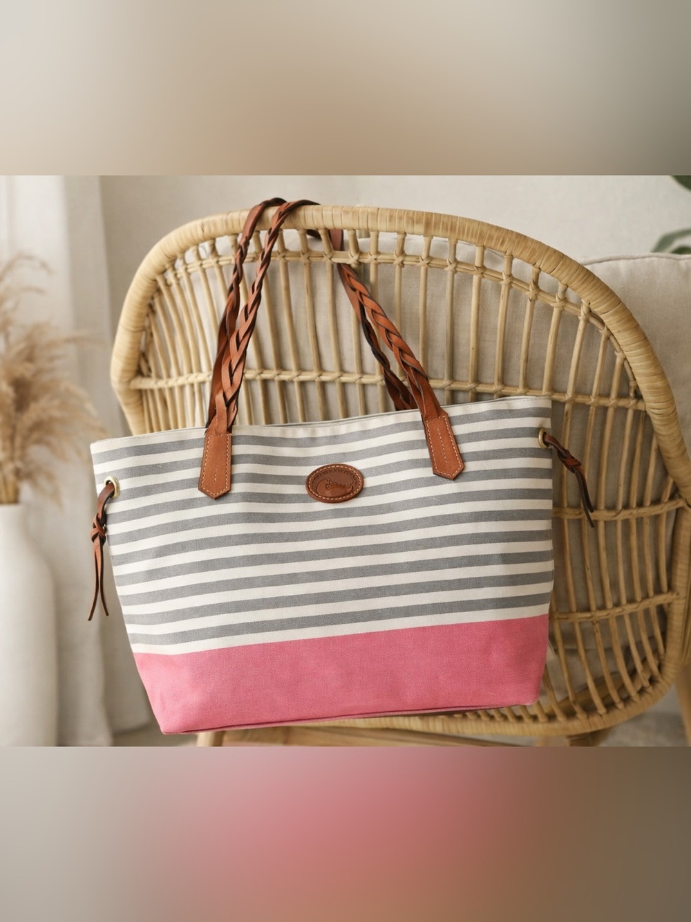 Dooney & Bourke Sullivan Beach Tote — Grey Stripe + Pink Bottom circa 2011 - Picture 9 of 10